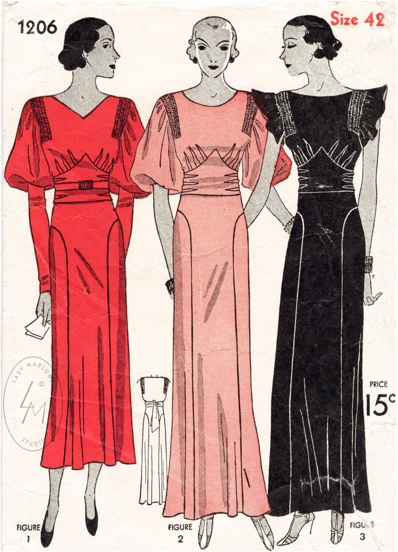 Simplicity 1206 1930s vintage sewing pattern 1930 30s dress evening gown