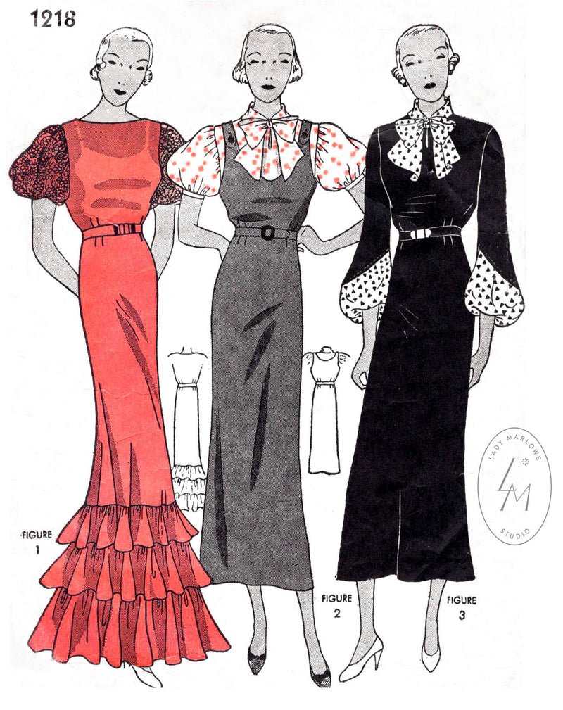 Simplicity 1218 1930s dress pattern evening gown or day dress