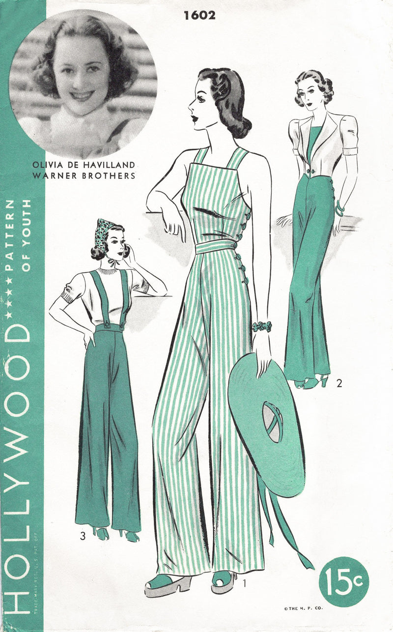 1940s vintage workwear sewing pattern reproduction Hollywood 1602