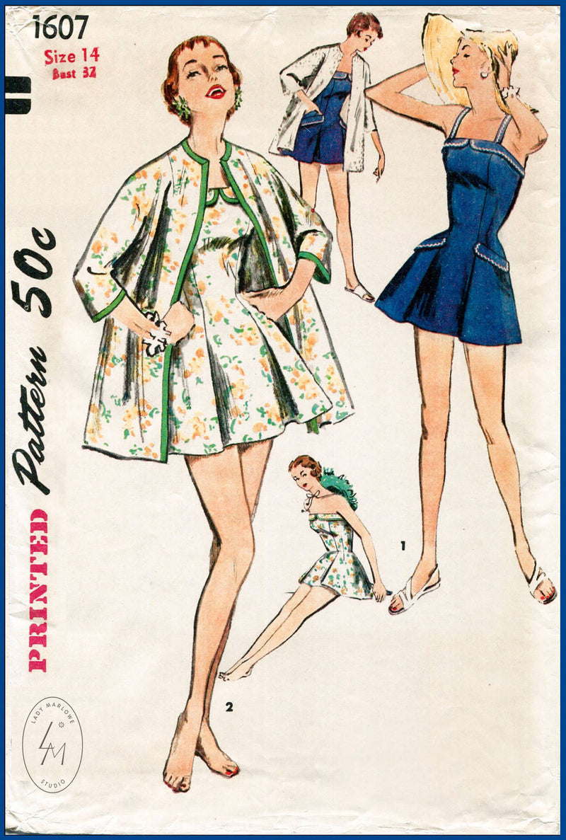 Simplicity 1607 1950s vintage sewing pattern 1950 50s beachwear playsuit coat 