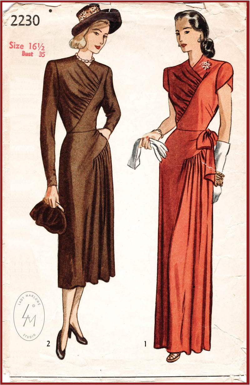 Simplicity 2230 1940s vintage sewing pattern 1940 40s dress evening gown 
