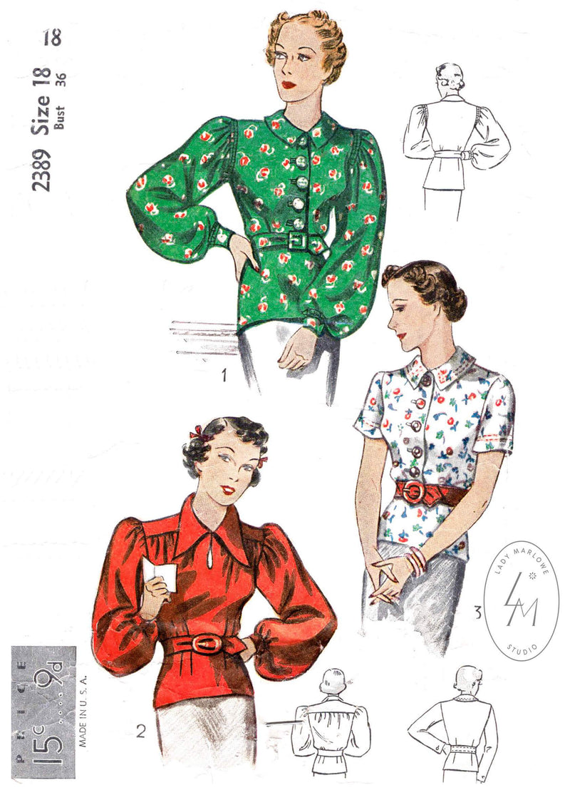 1930s blouse sewing pattern Simplicity 2389