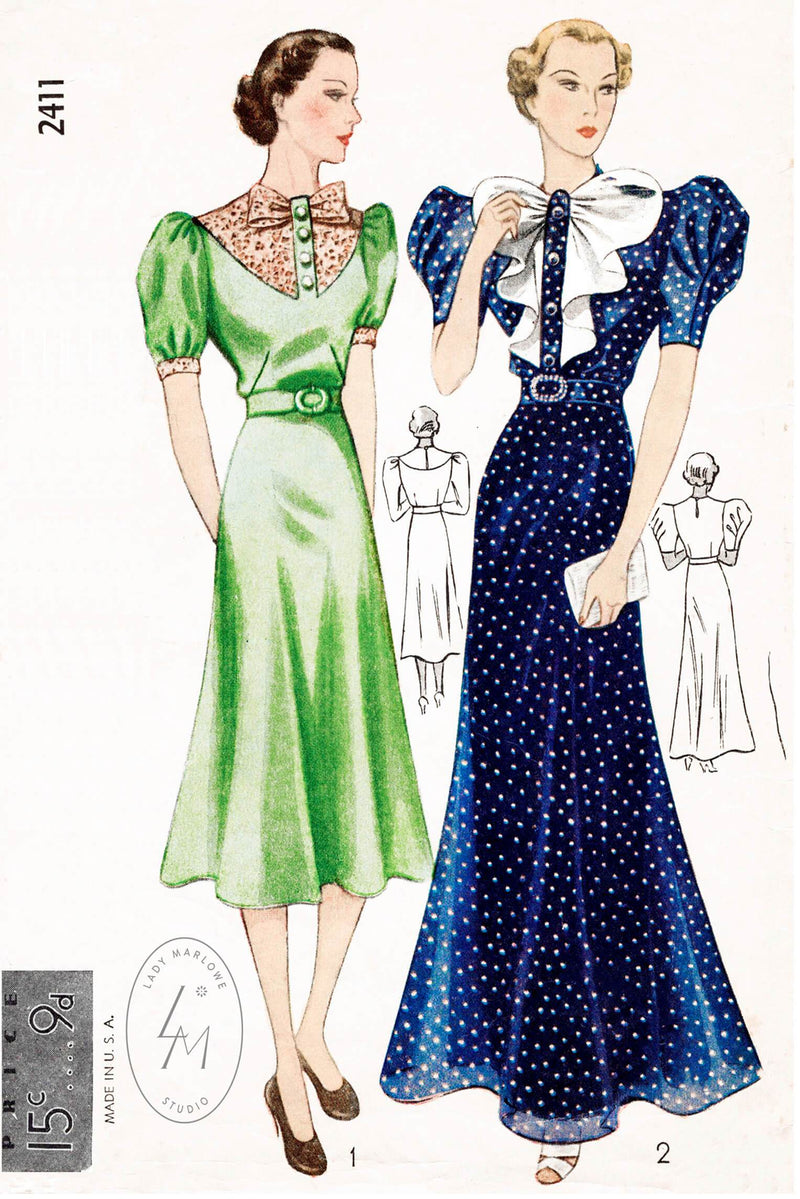 Simplicity 2411 evening gown or day dress butterfly jabot vintage sewing pattern reproduction 