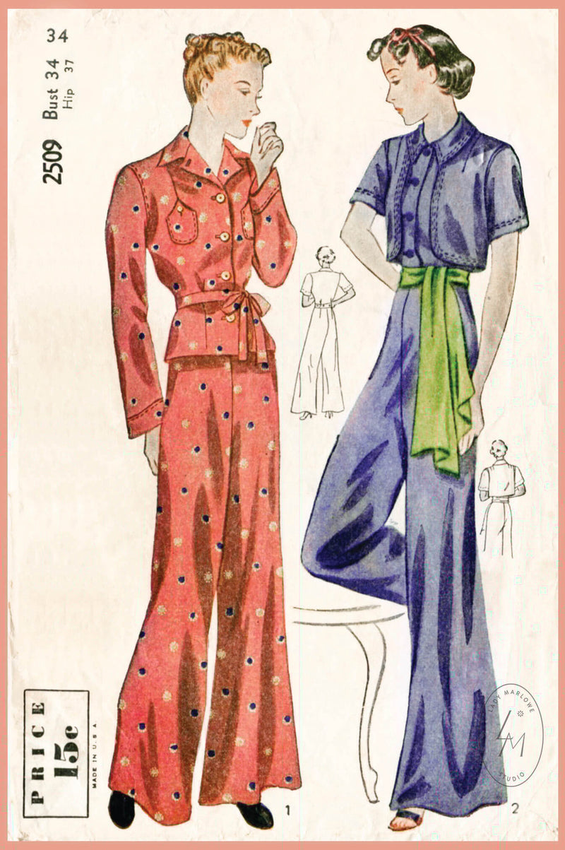 Simplicity 2509 1930s vintage pajama sewing pattern