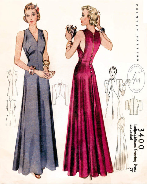 1930s evening gown sewing pattern dance dress – Lady Marlowe