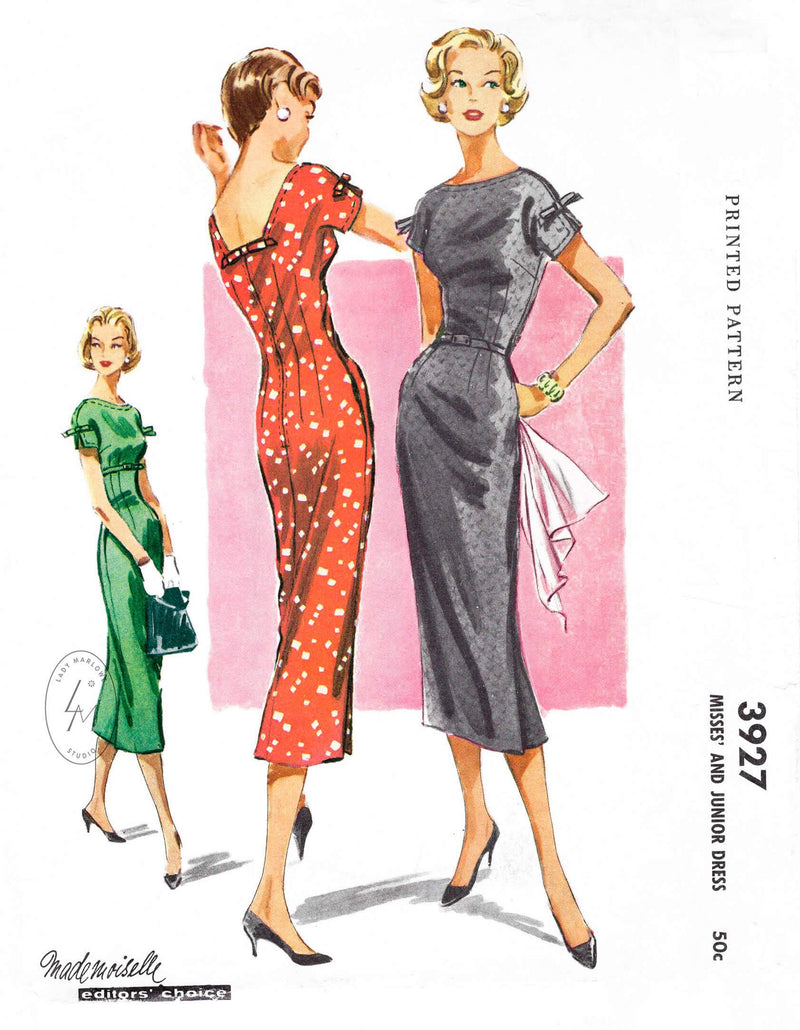 McCall 3927 50s wiggle cocktail dress vintage sewing pattern reproduction