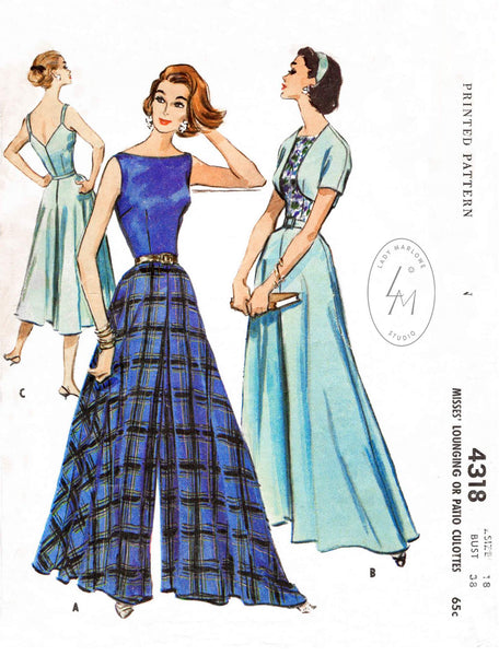 1940s palazzo pants wide leg jumpsuit vintage sewing pattern 3364 – Lady  Marlowe