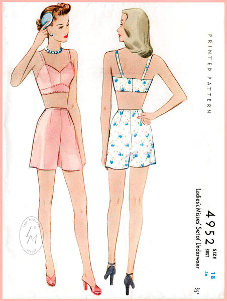 1940s bra and tap shorts vintage lingerie sewing pattern 4952 – Lady Marlowe