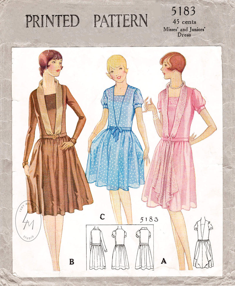 McCall 5183 1920s 1928 vintage flapper dress sewing pattern
