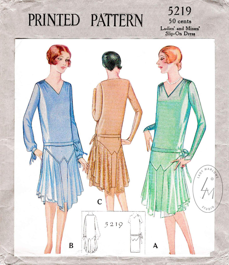 McCall 5219 1920s 1928 flapper party dress evening cocktail vintage sewing pattern reproduction