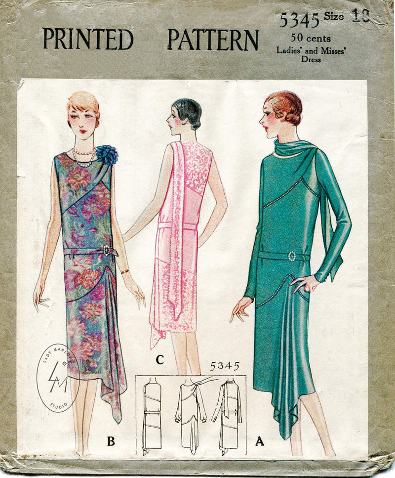 McCall 5345 1920s vintage sewing pattern 1920 20s dress evening wrap