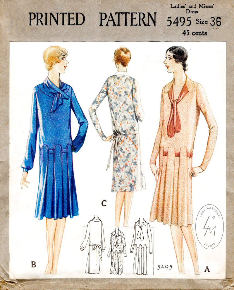 McCall 5495 1920s 1928 flapper dress vintage sewing pattern reproduction