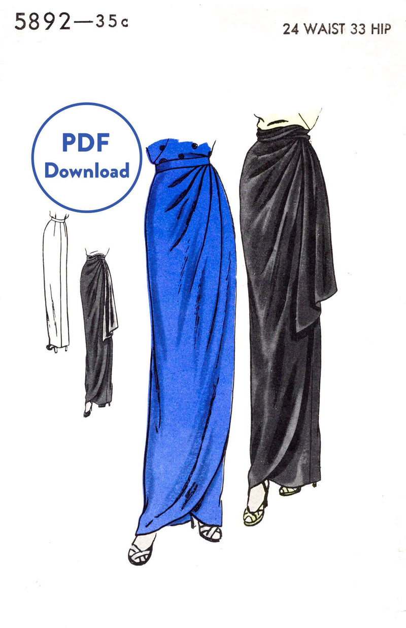 Vogue 5892 1940s film noir skirt vintage sewing pattern 1940 skirt PDF download