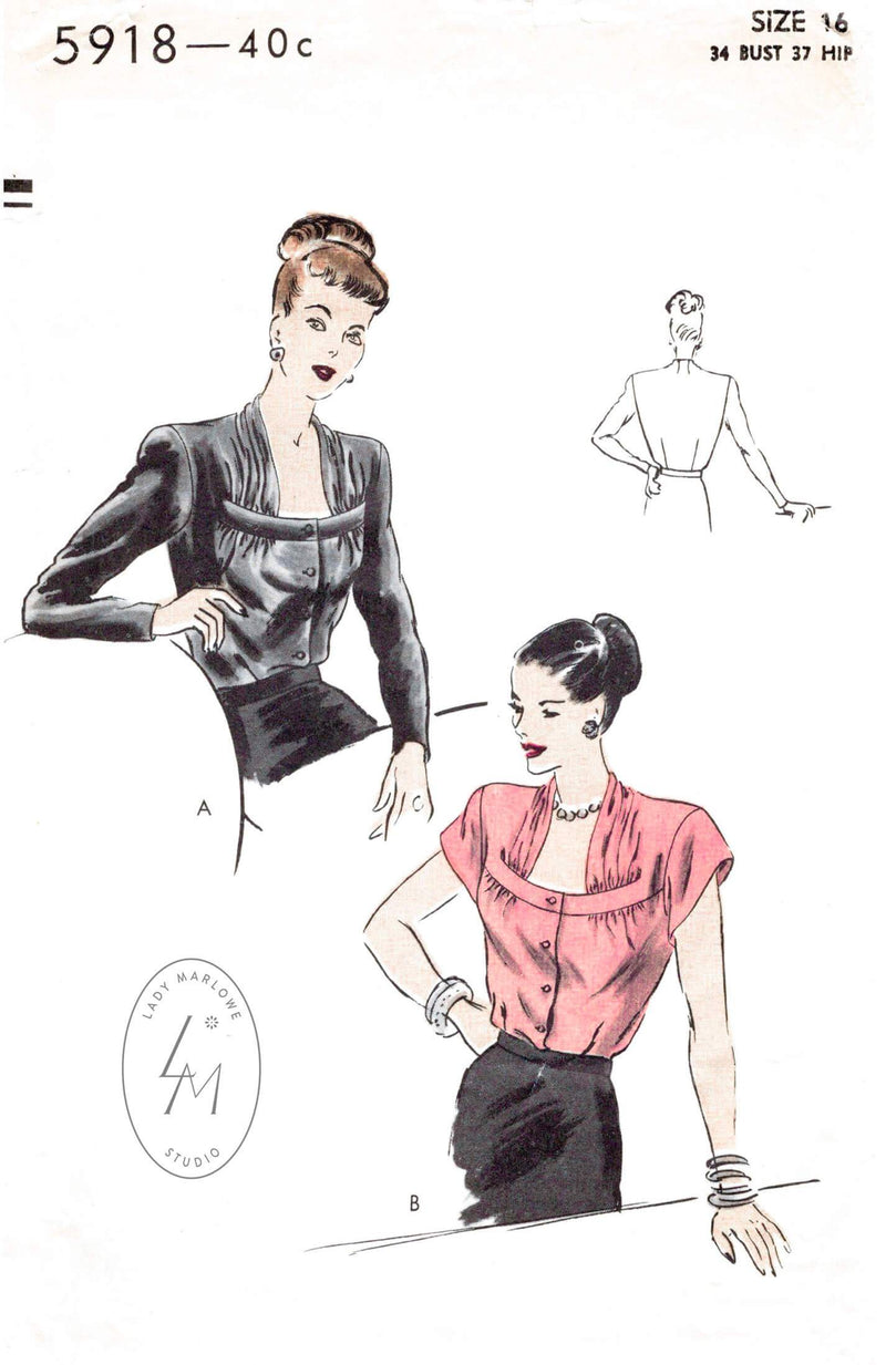 Vogue 5918 1940s blouse vintage sewing pattern 1940 40s