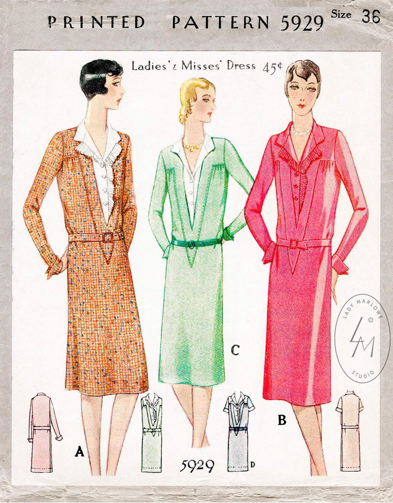 1920s flapper dress McCall 5929 vintage sewing pattern reproduction