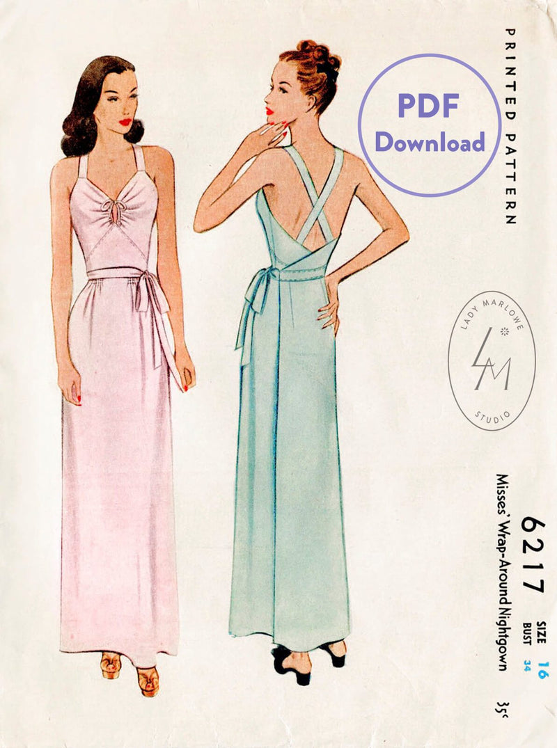 McCall 6217 1940s vintage sewing pattern 1940 40s lingerie dress PDF download