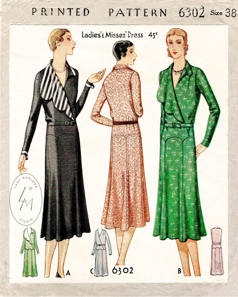 McCall 6302 1930s scallop edge collar dress vintage sewing pattern reproduction