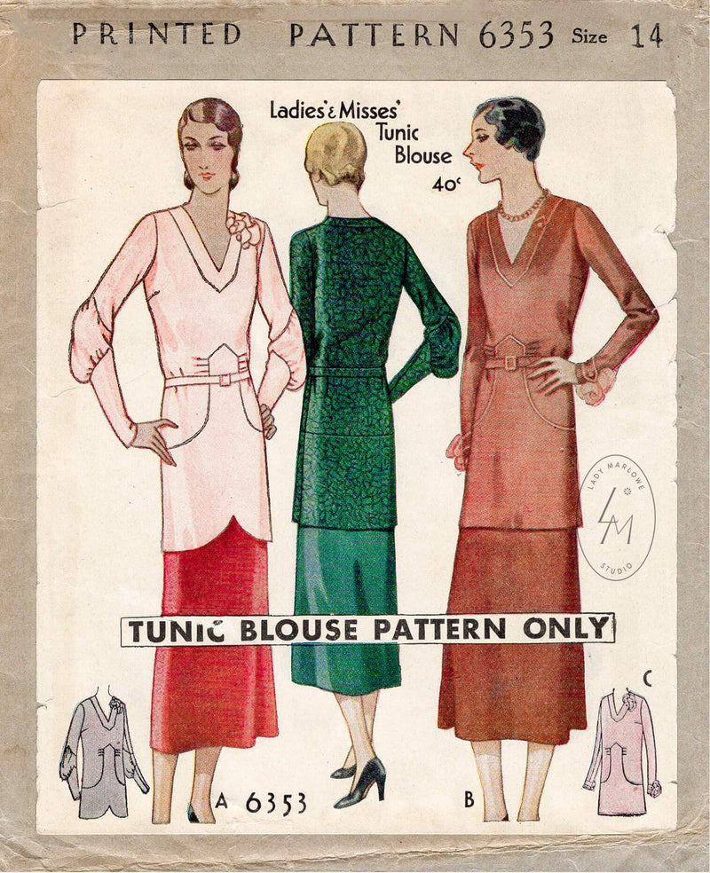 McCall 6353 1930s vintage sewing pattern 1930 30s blouse