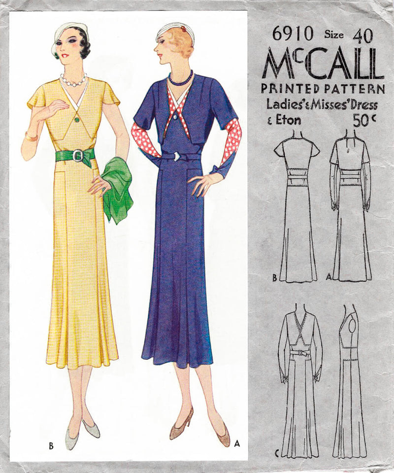 1930s 1932 McCall 6910 day dress with cropped eton jacket vintage sewing pattern reproduction