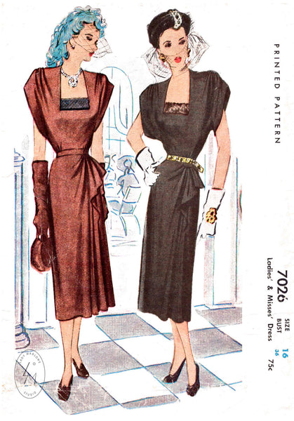 1940s cocktail dress grecian drape vintage sewing pattern reproduction –  Lady Marlowe