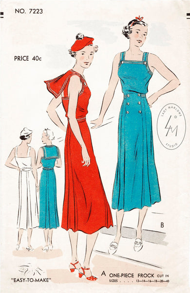 1930s Vintage Women's Sewing Pattern Repro / Sailor Slacks Pants
