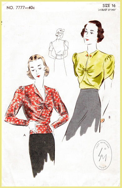 1930s blouse with sash waist vintage sewing pattern 9572 – Lady Marlowe