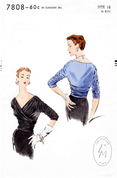 1950s wrap blouse vintage sewing pattern reproduction cocktail