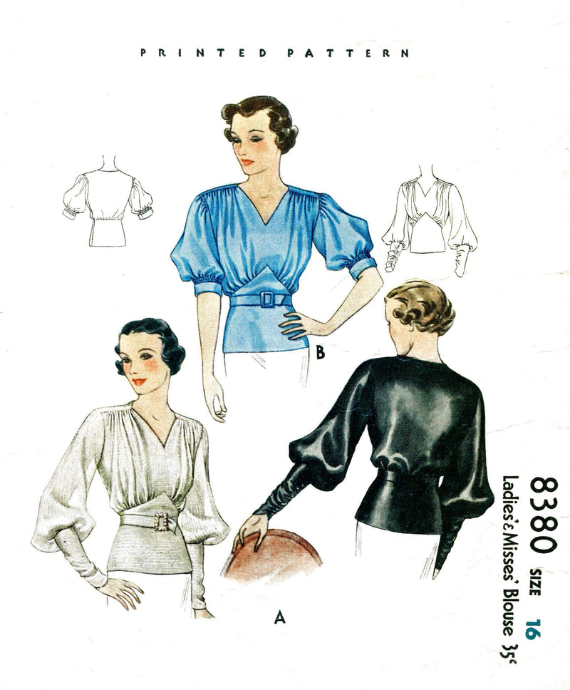 McCall 8380 1930s blouse vintage sewing pattern 1930 30s top