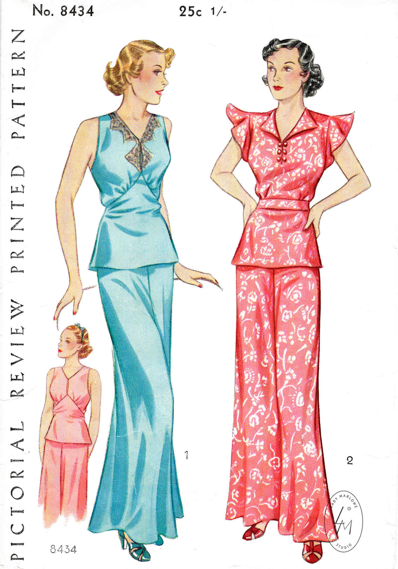 Pictorial Review 8434 1920s 1925 loungewear lounging pajamas vintage sewing pattern reproduction