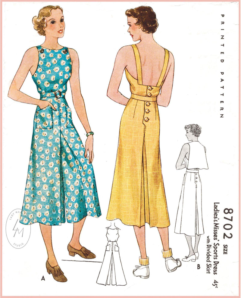 McCall 8702 1930s vintage sewing pattern 1930 30s playsuit 