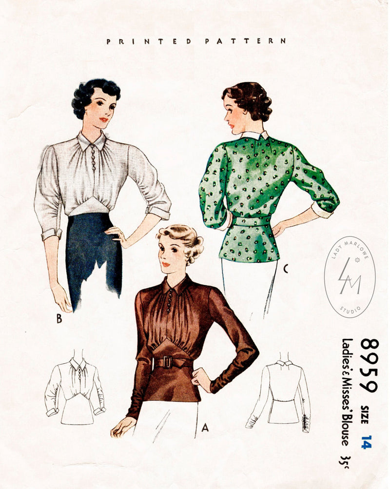 McCall 8959 1930s 1930 30s blouse vintage sewing pattern
