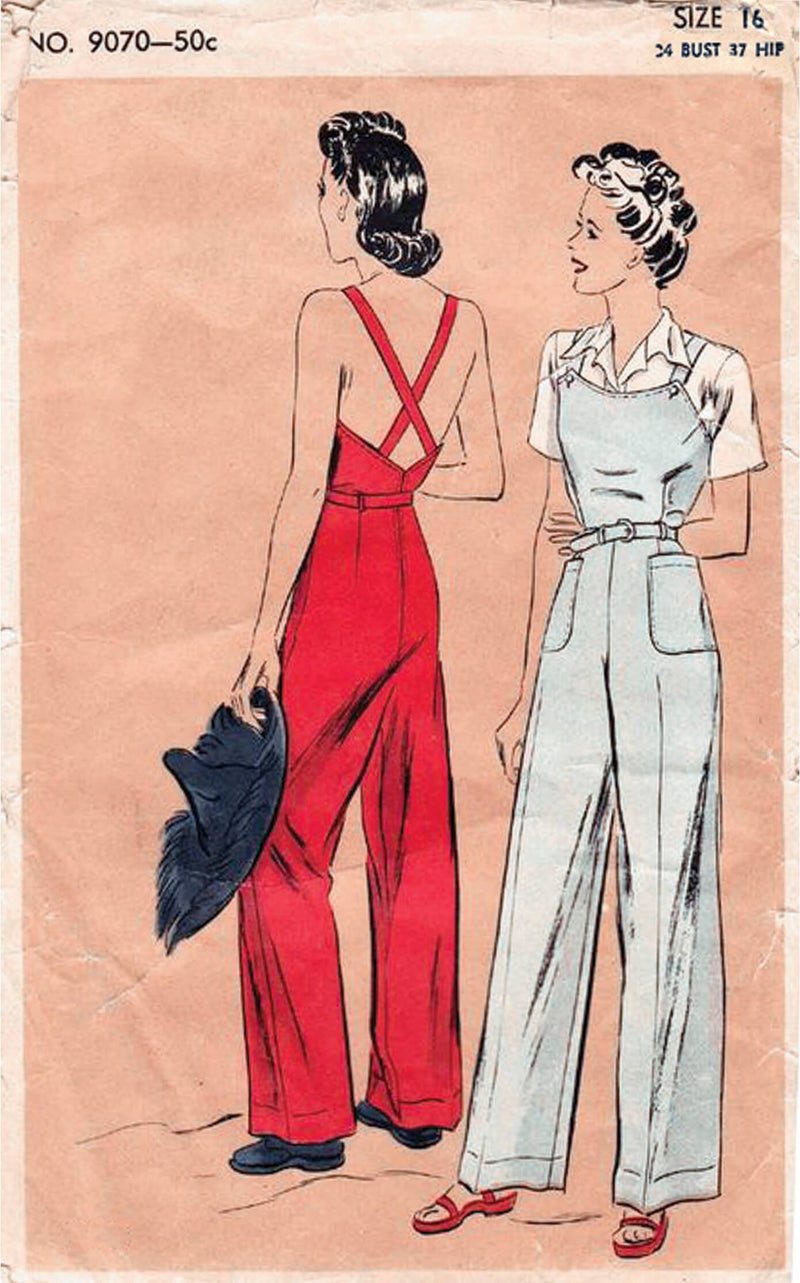 Vogue 9070 1940s Rosie the Riveter overalls sewing pattern slacks pants