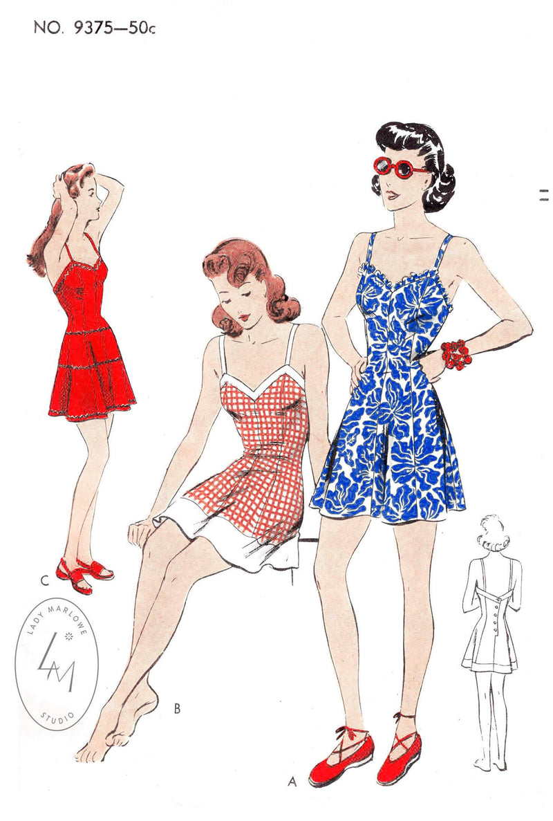 Vogue 9375 1940s 1942 vintage playsuit romper bathing suit vintage sewing pattern reproduction
