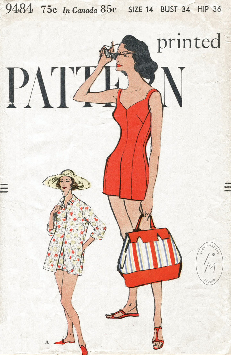 Vogue 9484 1960s one piece bathing suit vintage sewing pattern