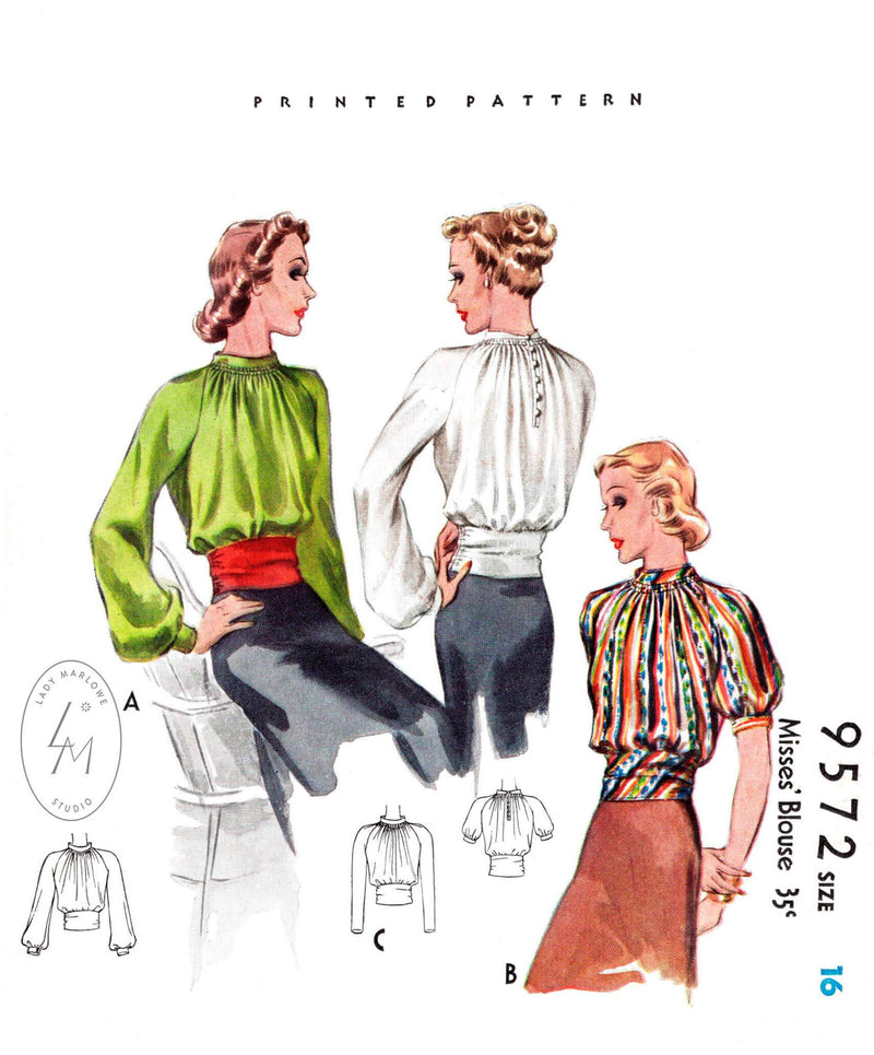 McCall 9572 1930s blouse with sash waist vintage sewing pattern