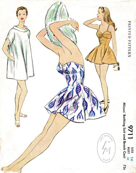 1950s BOMBSHELL Bathing Suit Swimsuit Pattern ADVANCE 8019 PinUp Style  BeachWear Play Suit Swimming Suit, Shirt Bra Top High Waist Shorts Bust 30  Vintage Sewing Pattern FACTORY FOLDED