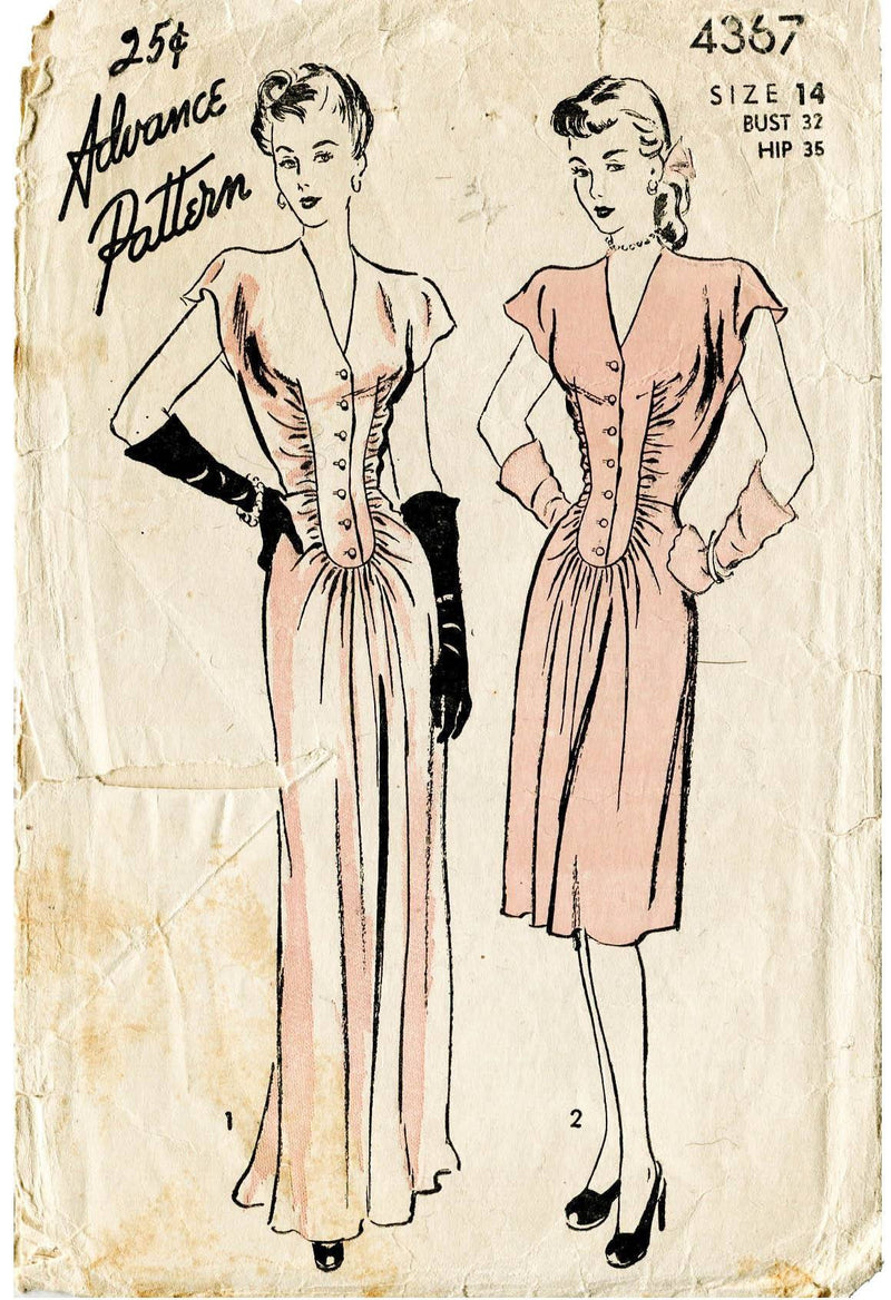 Advance 4367 1940s film noir dress vintage sewing pattern