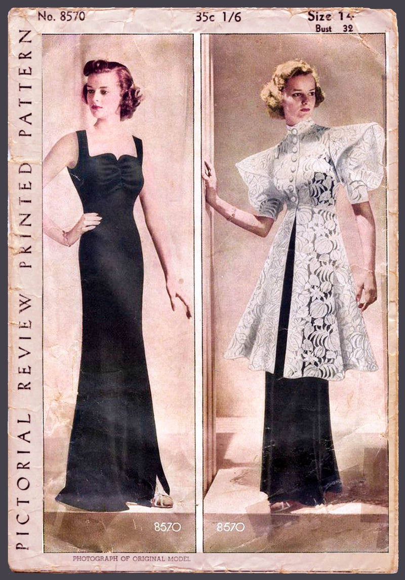 Pictorial Review 8570 1930s gown and tunic vintage sewing pattern