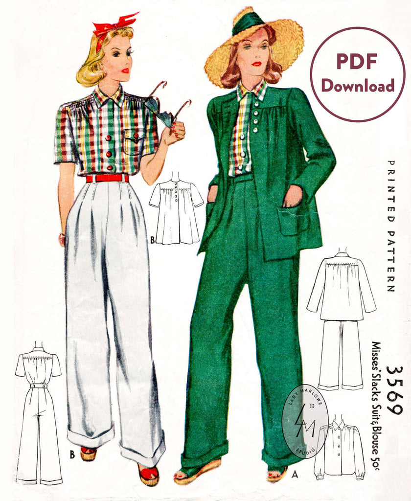 1940s McCall 3569 vintage sewing pattern trousers workwear rosie the riveter