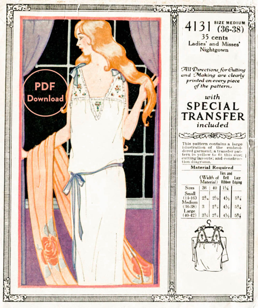 1920s nightgown vintage sewing pattern McCall 4131 women's dress pattern