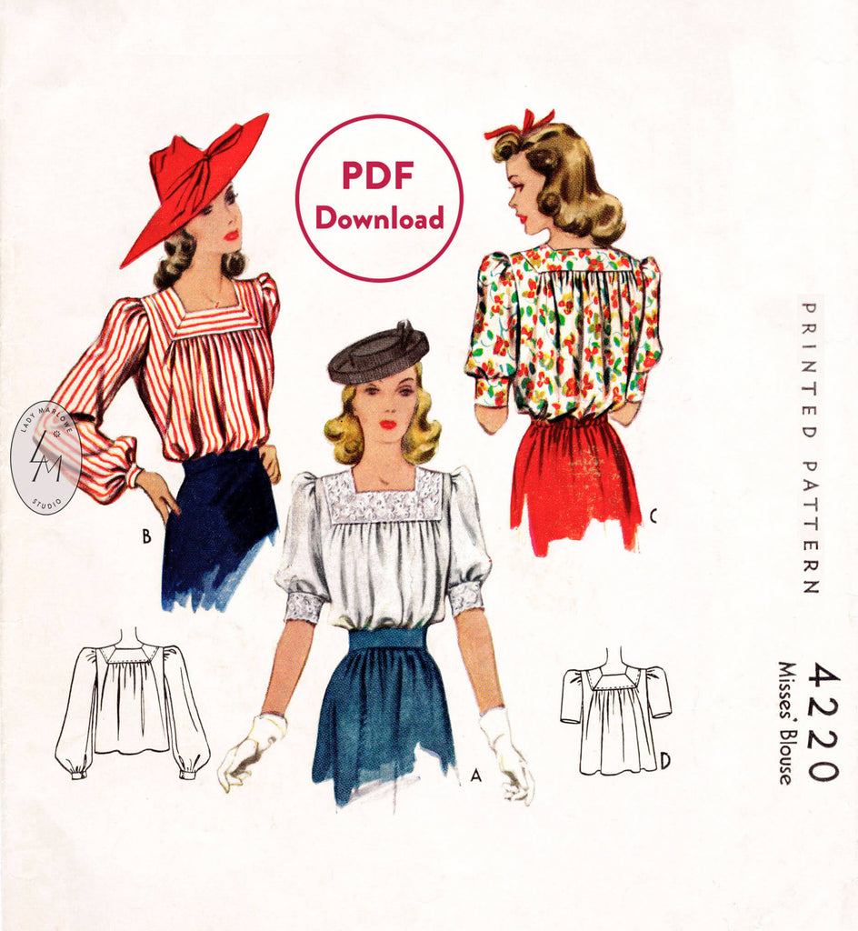 1940s McCall 4220 vintage puff sleeve blouse pattern