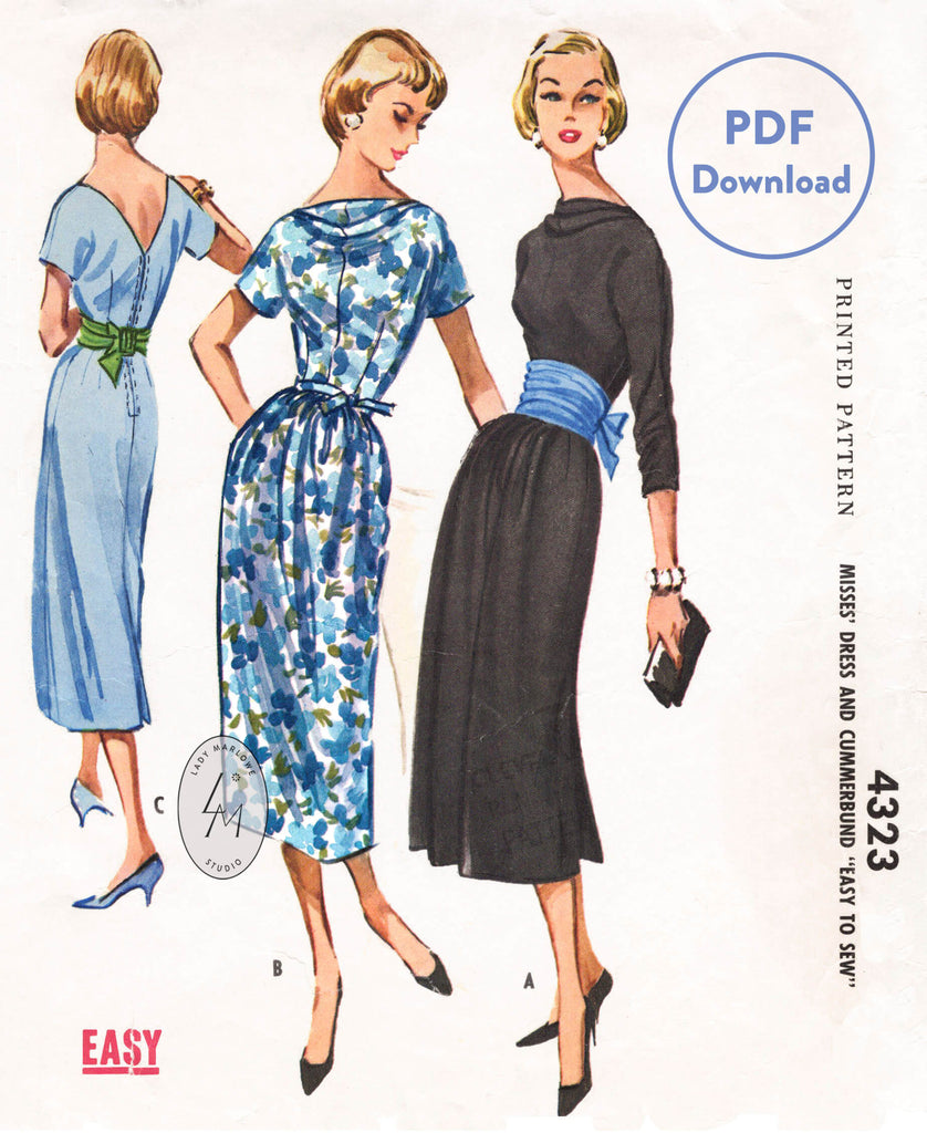 1950s McCall 4323 vintage cocktail dress sewing pattern