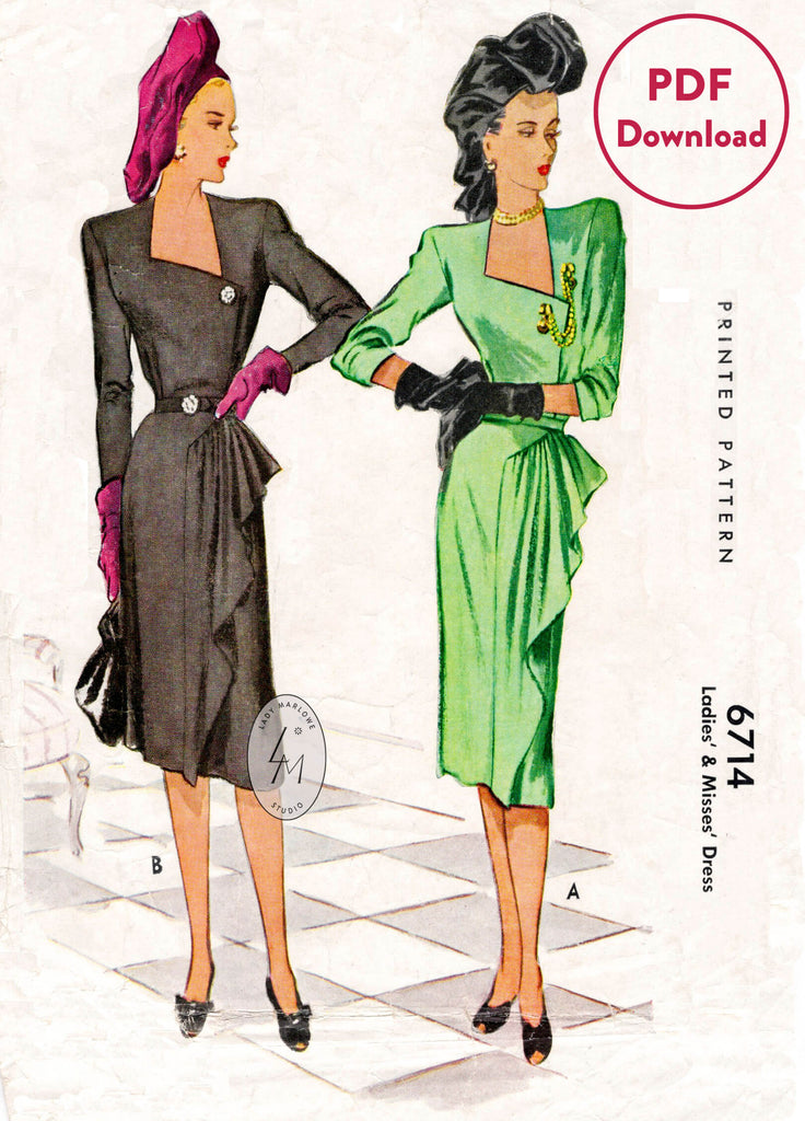 1940s McCall 6714 vintage dress sewing pattern