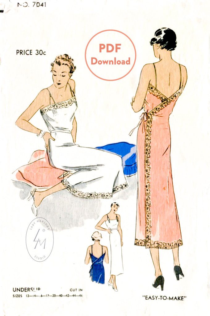 Vogue 7041 1930s vintage lingerie sewing pattern wrap slip dress 1930 30s PDF download