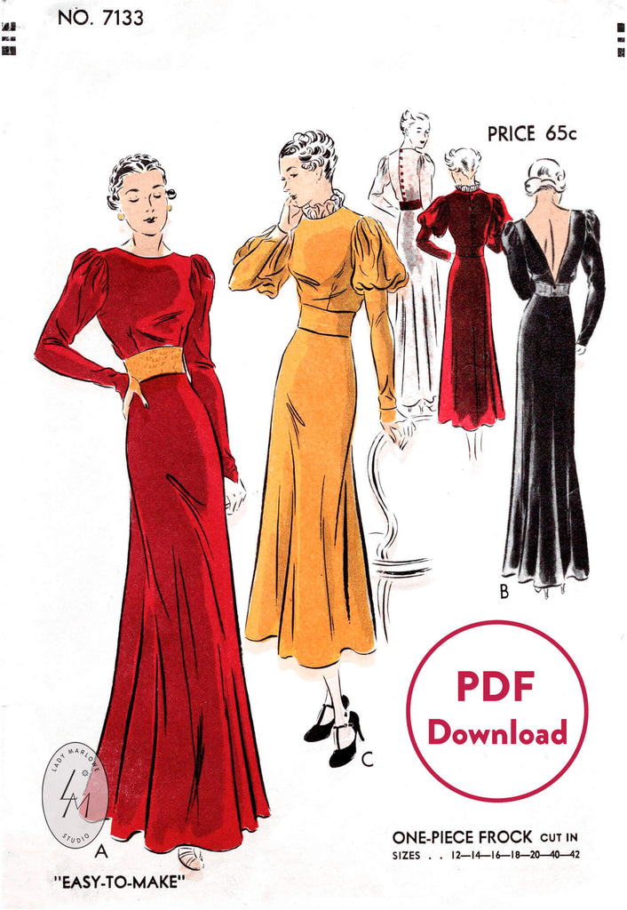 1930s Vogue Pattern 7133 Renaissance inspired evening gown long dress
