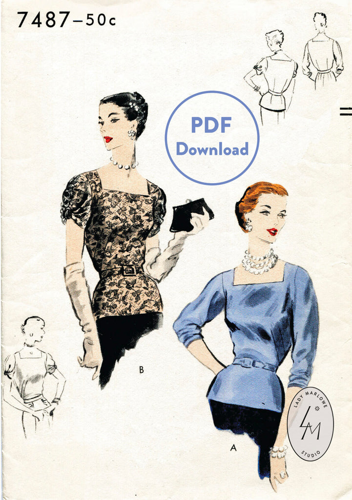 Vogue 74874 evening blouse 1950s lace cocktail top vintage sewing pattern