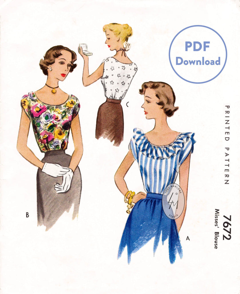 1940s 1950s McCall 7672 vintage sewing pattern