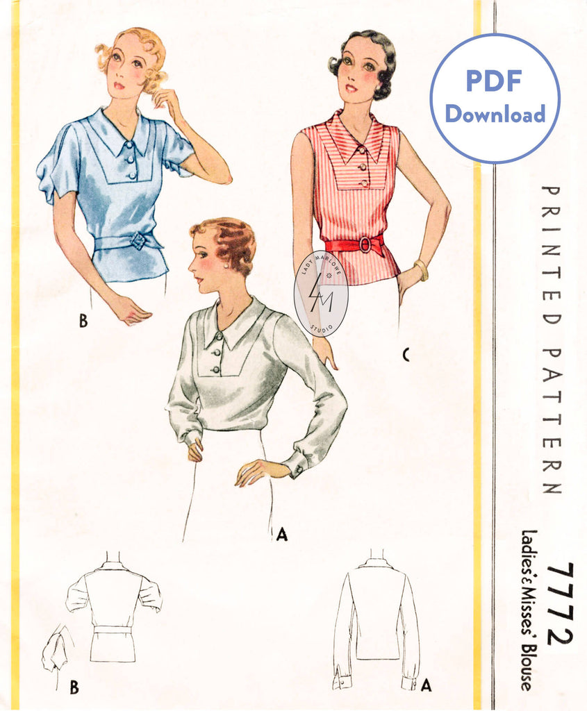 1930s sewing pattern McCall 7772 art deco blouse