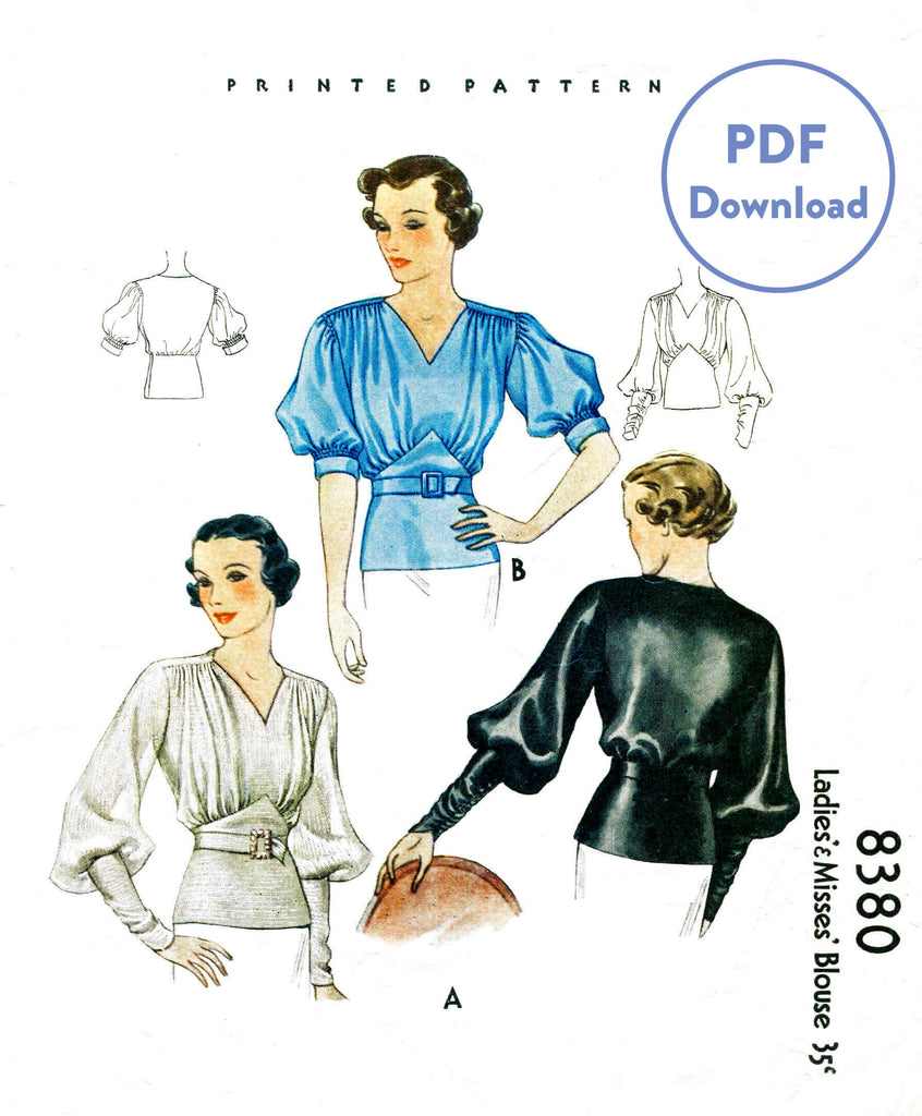 McCall 8380 1930s blouse vintage sewing pattern 1930 30s top PDF download