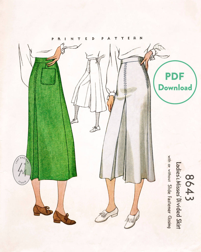 1930s McCall 8643 vintage pants culottes sewing pattern